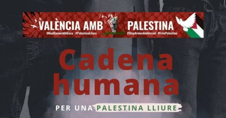 CCOO PV crida a participar en la Cadena Humana per Palestina. 12 de maig, a les 11.00 hores, en el passeig marítim